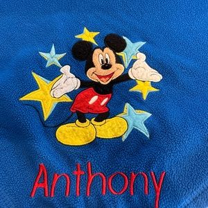 Mickey Mouse blue blanket personalized with Anthony